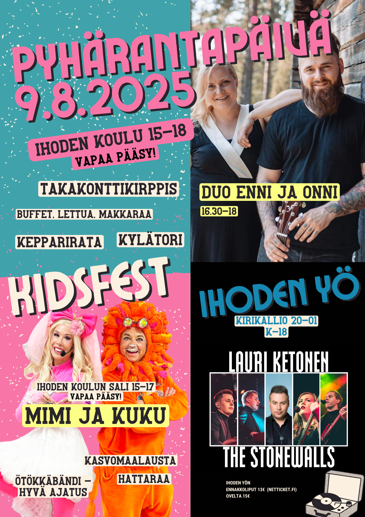 Pyhärantapäivä järjestetään vuonna 2025 Ihodessa, aivan valtatie 8:n varrellla. Luvassa on mielenkiintoista ohjelmaa koko perheelle! Raumalta ja Laitilasta paikalle ajaa vartissa, joten nyt koko perhe liikkeelle.