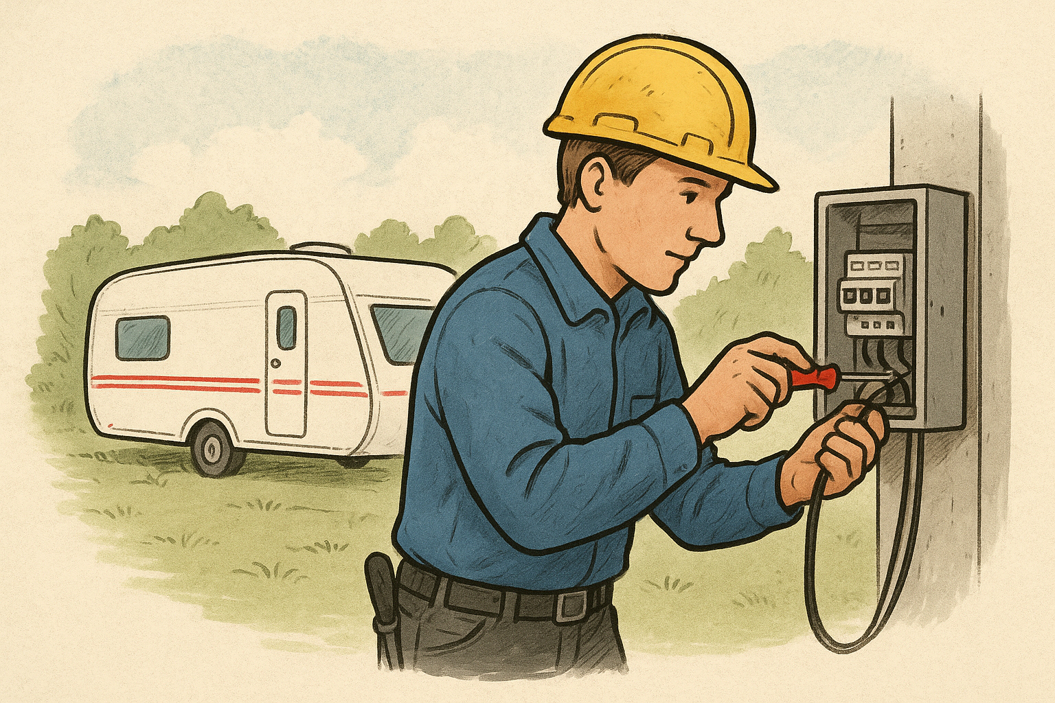 Sähköasentaja leirintäalueella